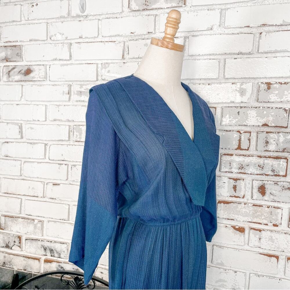 Vintage 80s Rabbit Rabbit Rabbit Multi Blue Knit V-neck Jumpsuit 6 - Picture 9 of 12